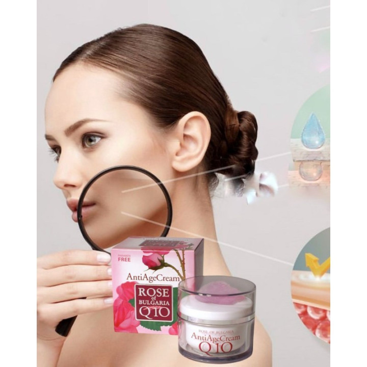 Crema Facial Q10 Rosa de Bulgaria: Firmeza y Efecto Gloss 24h