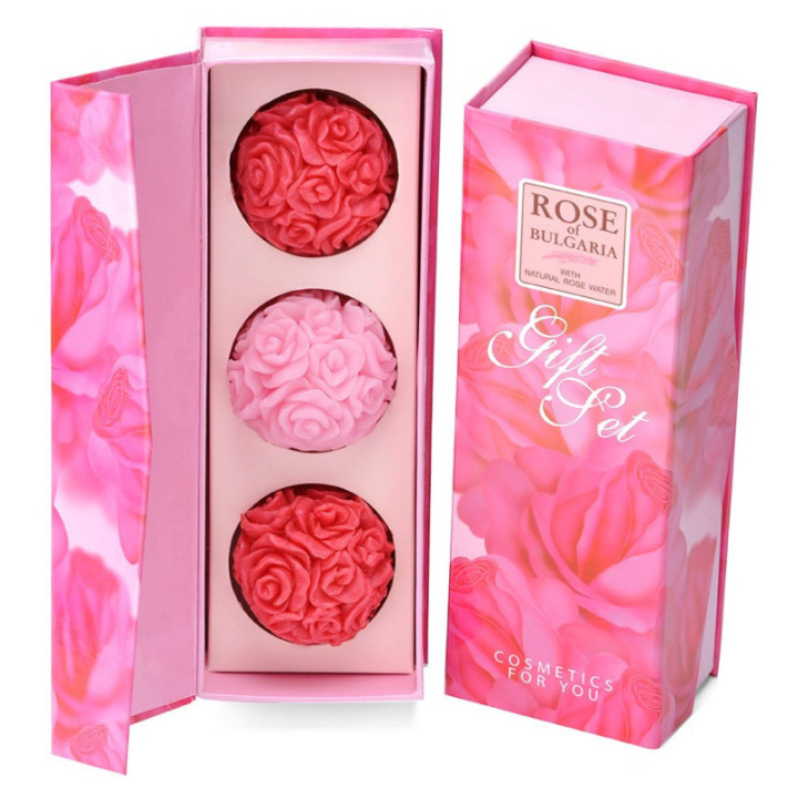 Cofre Regalo Rosa Señora 3 Jabones Glicerina 30 gr Rosa de Bulgaria